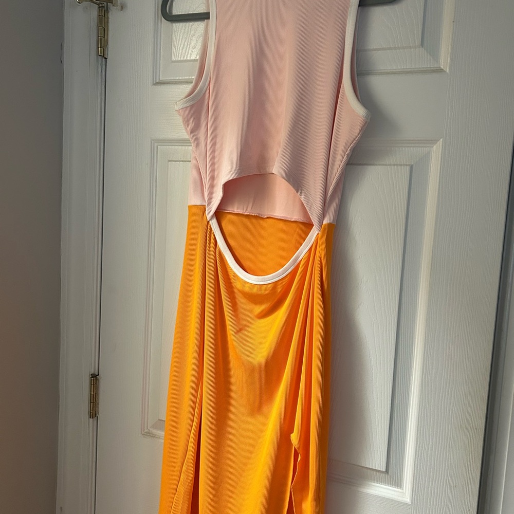 Elegant Pink and Orange Sleeveless Dress